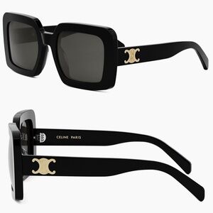 CELINE Triomphe 56mm Square Sunglasses SHINY BLACK / SMOKE NWT in box